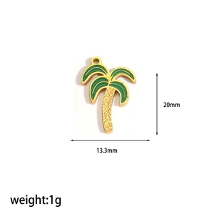 Detailed view of green enamel coconut tree pendant with 20mm height and 1g weight