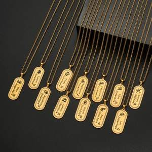 Collana Segno Zodiacale Placcato Oro Acciaio Inossidabile Strass Ciondolo Inciso Per Donna Uomo