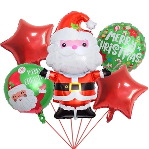 5-piece Christmas foil balloon set featuring Santa Claus star and merry christmas prints