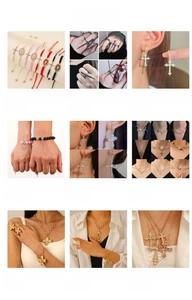 Collectie gotische punk kruis sieraden sets met strass kettingen en zilveren ringen