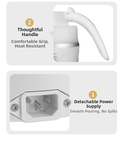 Detail of heat-resistant handle and detachable power interface on portable kettle