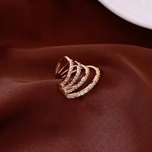 Luxurious rose gold multi-layer hollow ear cuff with sparkling zircon micro-pave