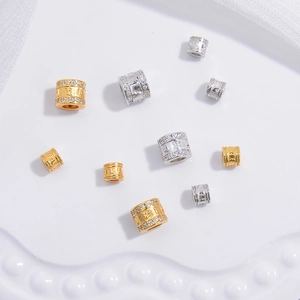 925 Sterling Silver Gold Plated Zirconia Inlaid Mantra Barrel Spacer Bead For DIY Bracelet Necklace Jewelry Making