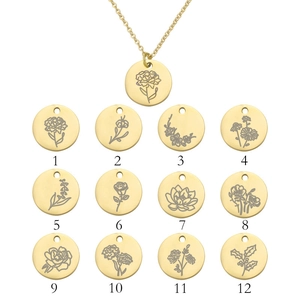 Collana in acciaio inossidabile dorato con dodici ciondoli floreali dei mesi di nascita