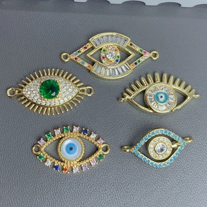 Evil Eye Zircon Connectors Pendants 18K Gold Plated Copper Jewelry Making Accessories For DIY Bracelets Necklaces