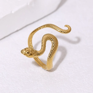 Polished 18k gold plated stainless steel snake ring with textured serpent scales