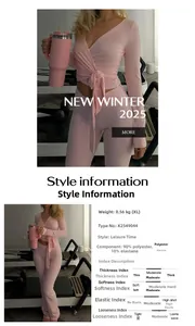 Détails de l'ensemble de yoga rose montrant 90% polyester et 10% élasthanne et spécifications