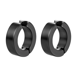 Boucles d'oreilles clips rondes noires en acier inoxydable style punk pour homme