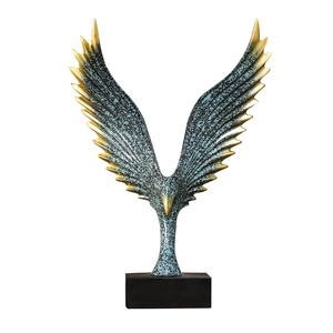Modern resin eagle statue with blue-green texture and gold accents on a black base