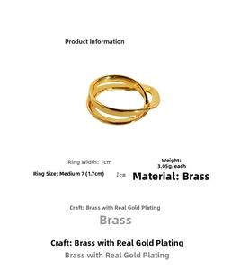 Detailed view of irregular crossover double-layer gold plated ring with size specifications