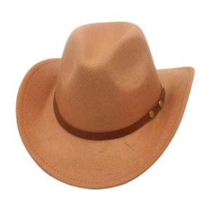 Classic camel felt western cowboy hat with brown leather band and gold rivet accents