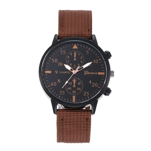 Men's stylish quartz sports watch with Geneva logo and brown woven nylon strap