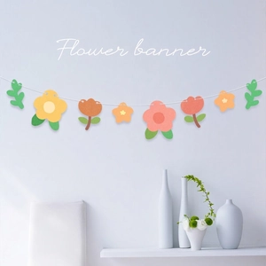 Banner Fiori Foglie Ghirlanda Cartoncino Decorazione Appesa Floreale Festa Compleanno Sfondo Asilo Ornamento Parete