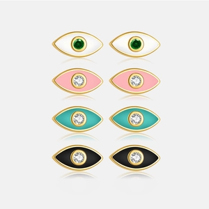 925 Sterling Silver Evil Eye Stud Earrings For Women 18K Gold Plated Enamel Rhinestone Small Dainty Lucky Jewelry Gift