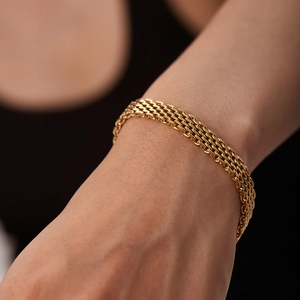 Bracelet chaîne style montre en acier titane plaqué or 18k pour femme style Ins