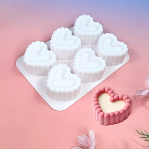 6-cavity white silicone heart mold for baking mousse cakes and handmade soaps