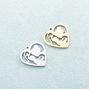 Charms En Cœur Acier Inoxydable Silhouette Mère Et Enfant Pendentifs Creux DIY Fabrication De Bijoux Pour Collier