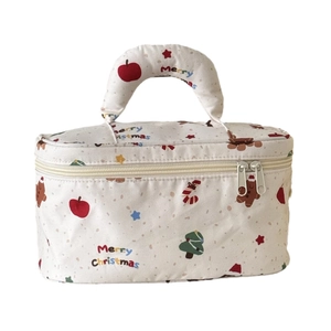 Christmas dachshund canvas makeup bag with festive ginger man and tree prints