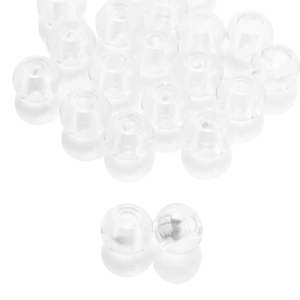 Macro shot of 8x10mm transparent large hole glass beads with clear polished finish