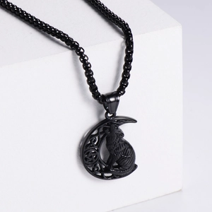 Unisex punk Viking moon and wolf cutout stainless steel pendant on white background