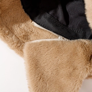 Winter faux rabbit fur bucket hat with warm ear protection and brown plush texture