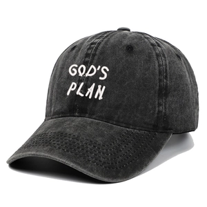 Casquette de baseball classique en denim noir délavé avec broderie GOD'S PLAN blanche
