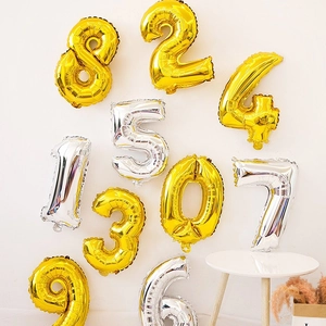 16-inch gold and silver foil number balloons for birthday party wall decoration