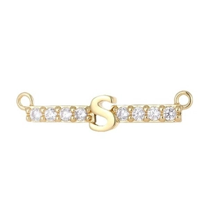 14k gold plated letter S charm connector with white zircon stones for jewelry making