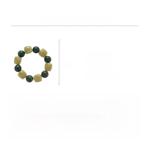 Detail view of acrylic beaded bracelet with green round and yellow square beads