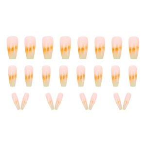 Coffret de 24 faux ongles ambrés dégradés brillants de forme trapézoïdale longue durée