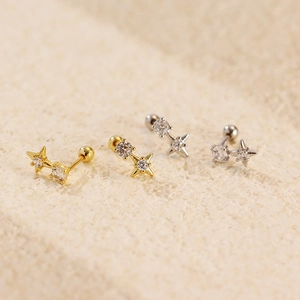 Minimalist S925 sterling silver star stud earrings with sparkling cubic zirconia stones