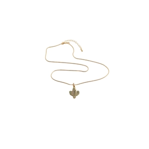 Golden necklace with a green zircon cactus pendant on a thin snake chain for women