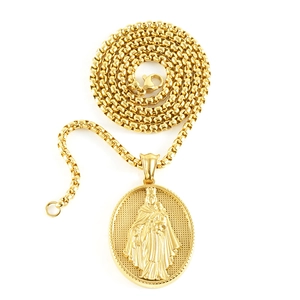Collana religiosa con ciondolo ovale Vergine Maria placcato oro 18k su catena a maglie