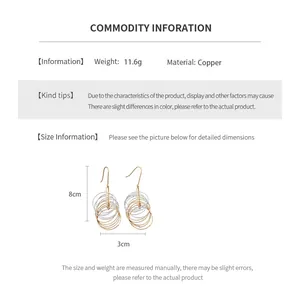 Detailed size specifications for 8cm copper multilayer round tassel dangle earrings