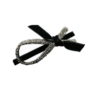 Elegant black velvet bow hair clip with shimmering rhinestones for women hair accessory