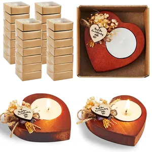 Heart-shaped wooden candle holder gift set with dried flowers and tea light candle