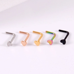 Piercing naso a cuore a forma di L in argento, oro rosa, oro, arcobaleno e nero in acciaio