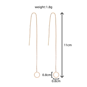 Detail of rose gold threader earrings with dimensions of 11cm length and 0.8cm circles