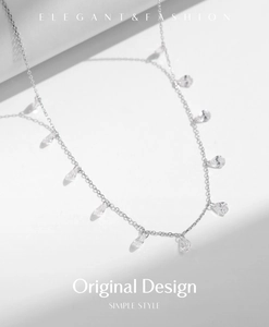 Détails du collier ras du cou en argent avec pendentifs en zircon en forme de gouttelette