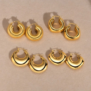 Chunky Hoop Earrings Stainless Steel Gold Plated High Polish Geometric Heart Waterdrop Modern Fashion Jewelry For Women
