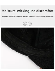 Detail van de brede zweetband en warme fleecevoering van deze wintermuts voor heren