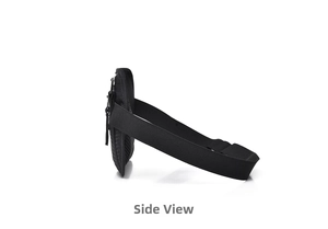 Side view of waterproof travel waist bag showing breathable mesh and elastic strap
