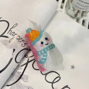 Cute snowman acrylic hair claw clip with colorful hat and scarf for winter styling