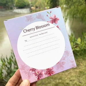 Detail shot of the watercolor cherry blossom gift card with elegant pink floral patterns