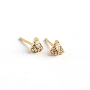 Elegant gold S925 silver triangle fan stud earrings with marquise cut diamonds
