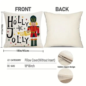 Detail of Nutcracker Christmas pillow cover showing hidden zipper and linen fabric texture