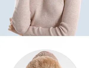 Detail of oatmeal knit winter hat featuring plush faux fur trim and soft thermal texture
