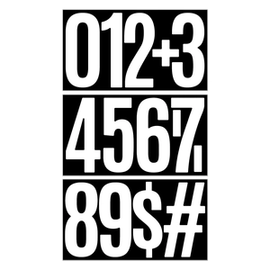 Detail of 6-inch waterproof black vinyl number stickers with digits 0-9 and symbols