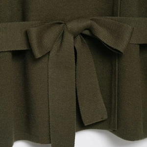 Deep olive green knitted cardigan for women featuring a stylish waist belt tie detail