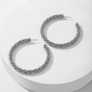 Large Round Hoop Earrings Alloy Rhinestone Pave Geometric Circular Fashion Jewelry For Women With Earring Post